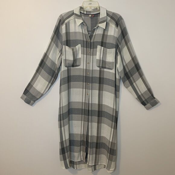 Pilcro Tunic Button Up Shirt Duster Plaid Long Sleeve Anthropologie Size Medium - Picture 2 of 16